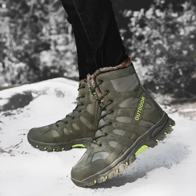 Brand Winter Men's Boots Thick Plush Warm Snow Boots Lace-UP Men Ankle Boots Outdoor Waterproof Men's Motorcycle Boots Size 47
