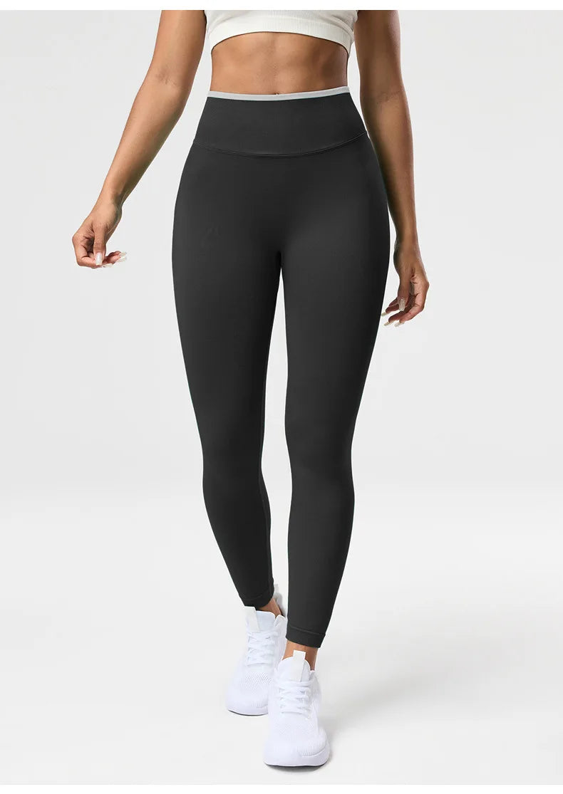 VEQKING Color Contrast Sports Women Yoga Pants Ignite Sculpt Scrunch Sports Leggings Seamless Push Up Gym Elastic Workout Tights
