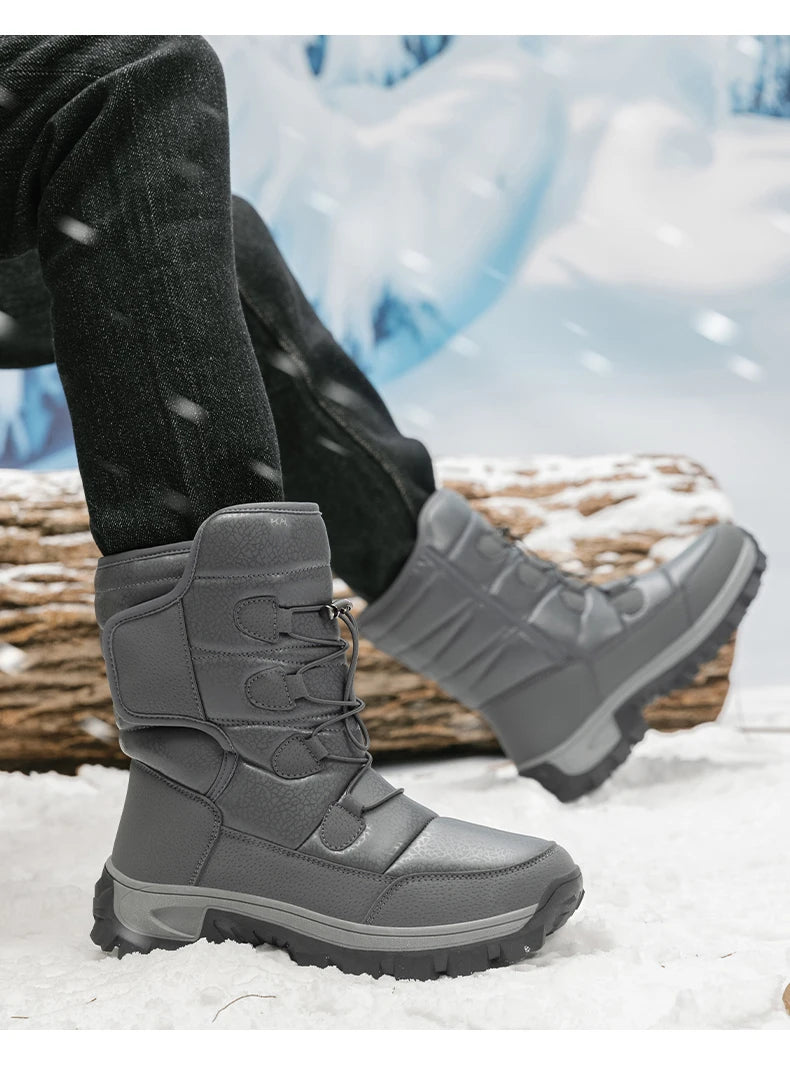 Nuevas botas de nieve cálidas de felpa para hombre, botas altas de invierno para hombre, botas de moto impermeables de invierno, botas de senderismo antideslizantes para exteriores para hombre.