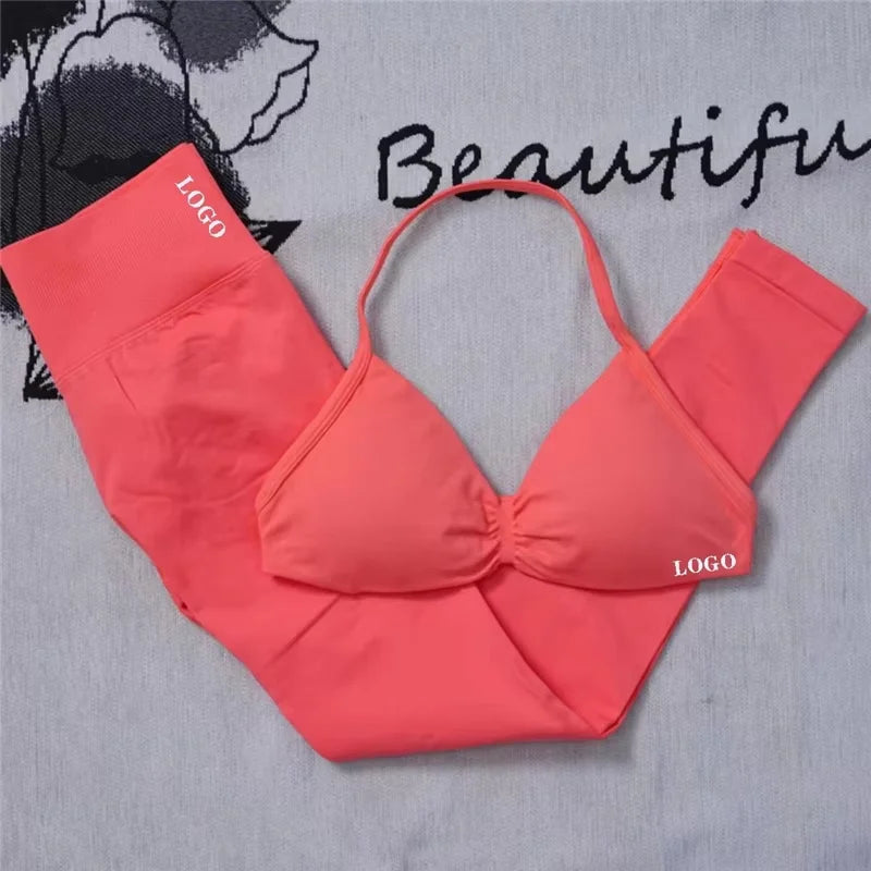 Conjunto de 2 piezas de yoga para mujer, leggings de cintura alta sin costuras, sujetador deportivo, ropa de entrenamiento, ropa deportiva para correr