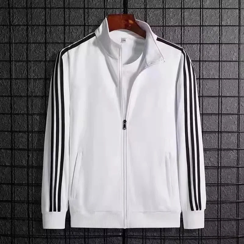 Conjunto de ropa deportiva informal para hombre, primavera y otoño, cárdigan abierto de tres rayas finas, sudadera con capucha y pantalones, conjunto ligero para hombre