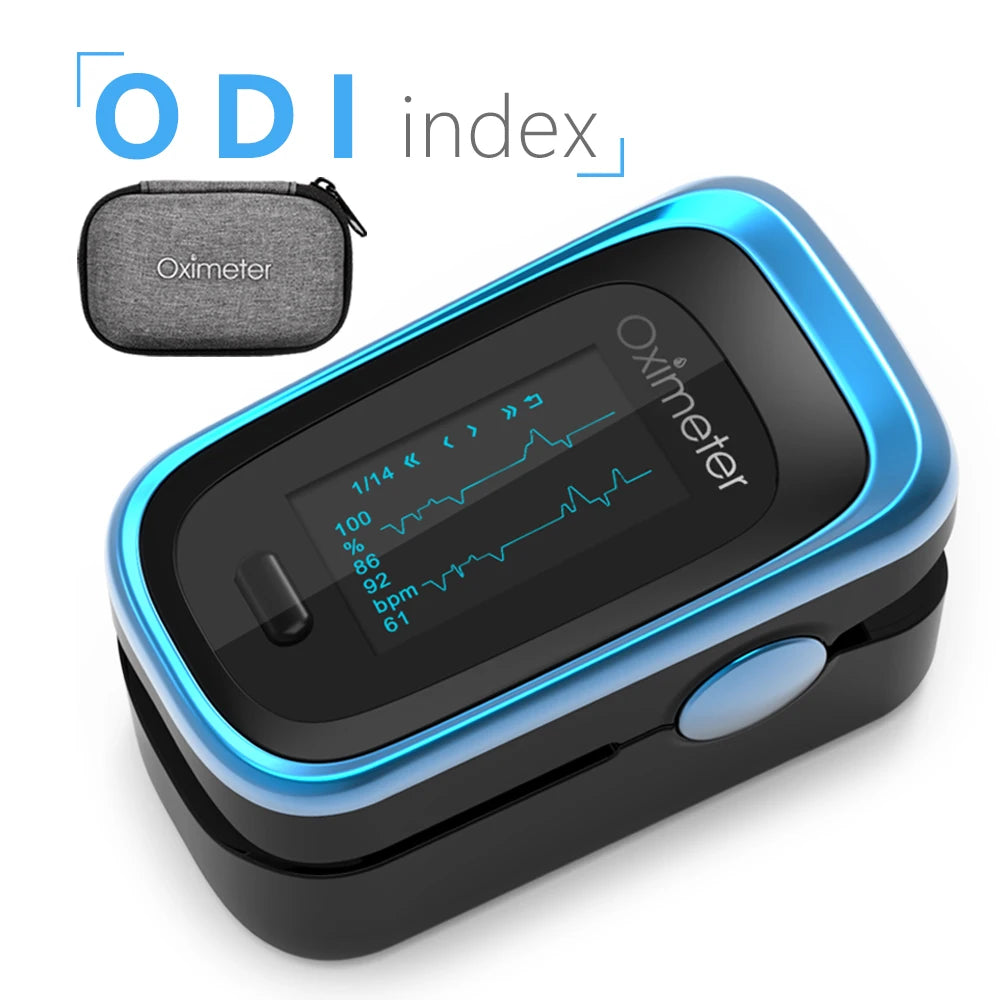 Oxímetro de pulso digital portátil OLED con monitor de sueño de 8 horas y estuche para pulsioxímetro digital.
