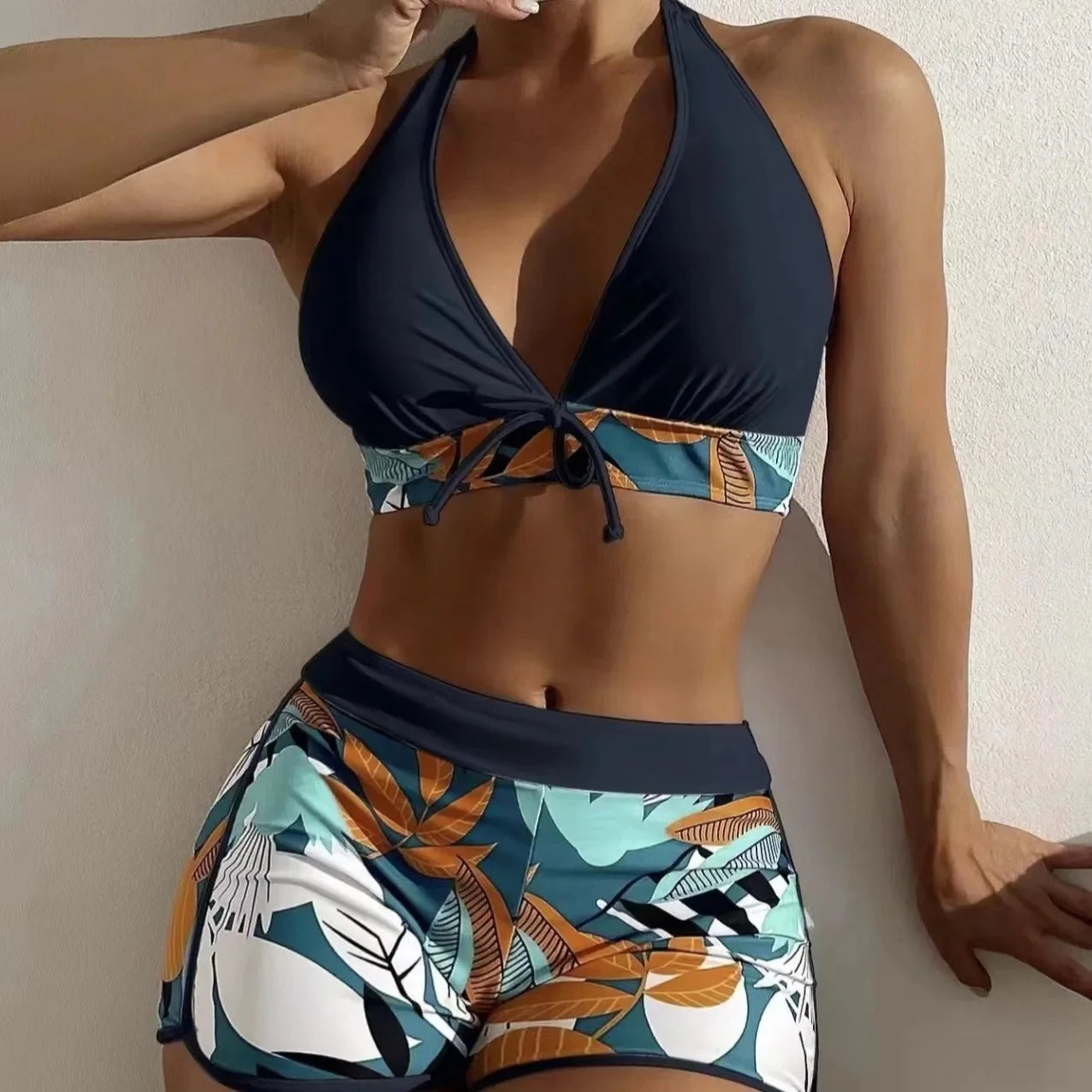 Conjunto de bikini con cuello halter y estampado sexy, traje de baño de cintura alta para mujer, recién llegado, gran oferta de la temporada, diseño dividido moderno