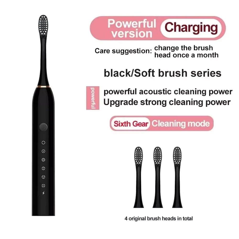 Cepillo de dientes eléctrico ultrasónico de seis velocidades, para el hogar, suave, con carga USB, impermeable, limpiador de dientes automático para adultos, juego para parejas