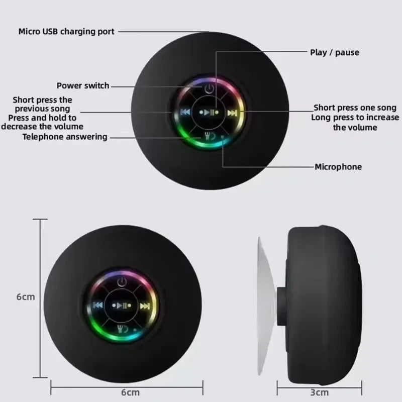 2025 Nuevo baño impermeable inalámbrico LED ventosa Mini altavoz Bluetooth altavoces estéreo portátiles para deportes al aire libre
