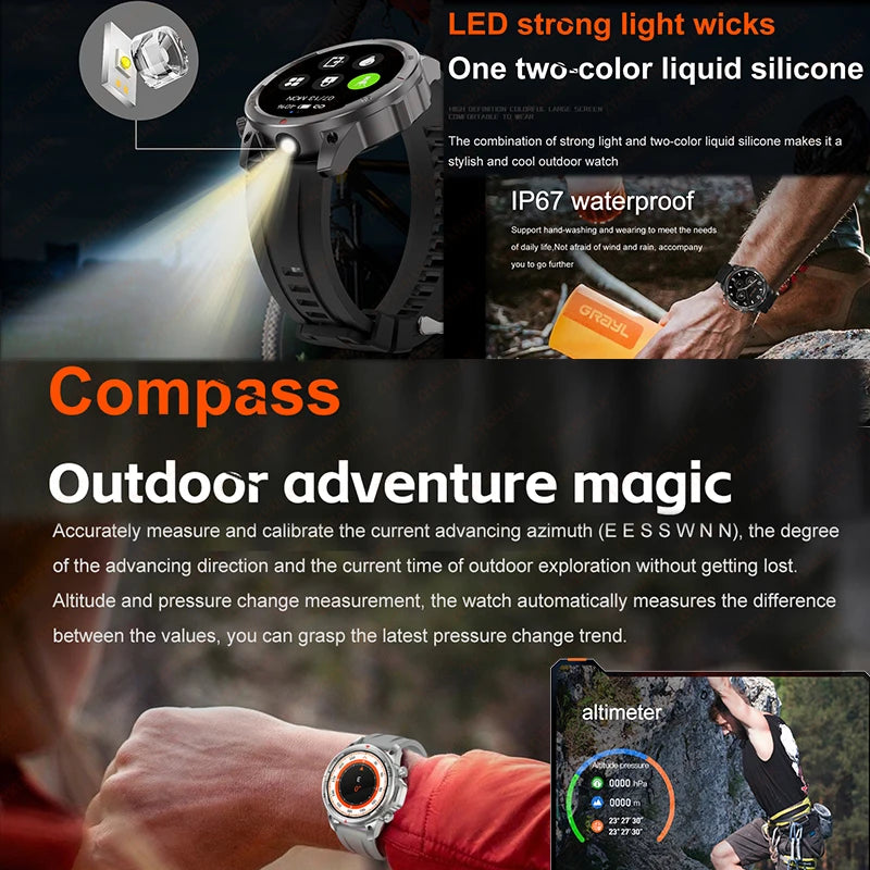 Reloj inteligente deportivo para exteriores Xiaomi, con GPS, linterna, brújula, Bluetooth, llamadas, control del ritmo cardíaco, NFC, resistente al agua, 2025