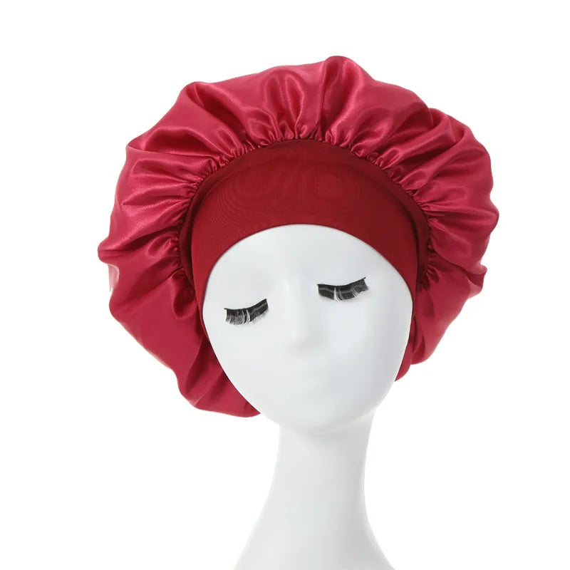 Gorro de dormir para mujer, gorro de seda satinado de doble capa, ajustable, para ducha, para cabello rizado, accesorios de peinado.