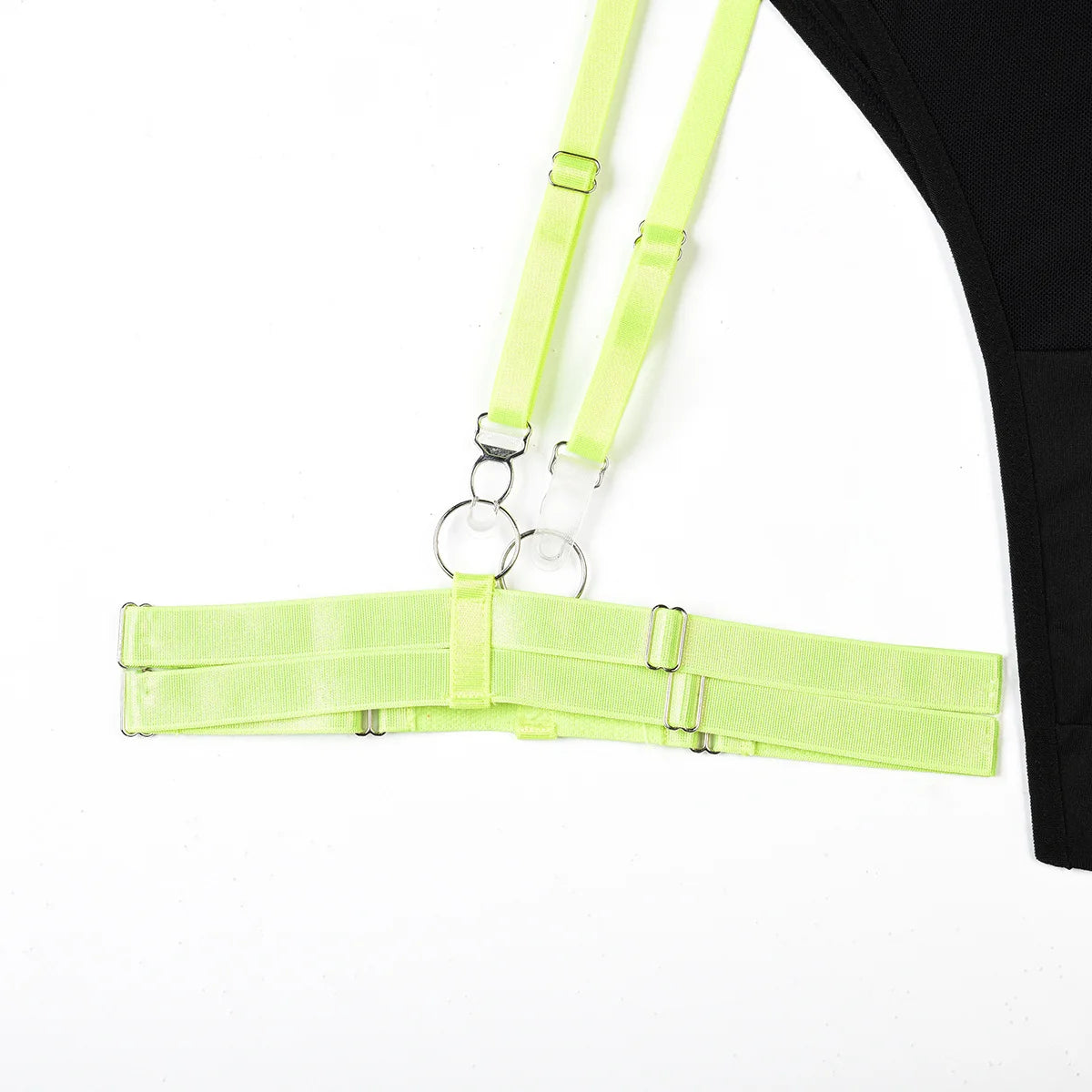Conjunto de lencería sexy para mujer, con panel de encaje, escote en V profundo, glúteos abiertos, tirantes con forma de corazón de melocotón, cadena cruzada, liguero, ropa interior de tres piezas