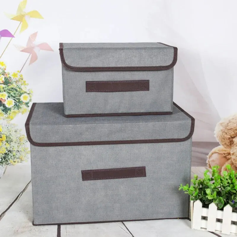 Caja de almacenamiento plegable de tela no tejida gris para artículos del hogar, ropa interior, calcetines y juguetes para niños, organizador de cosméticos.