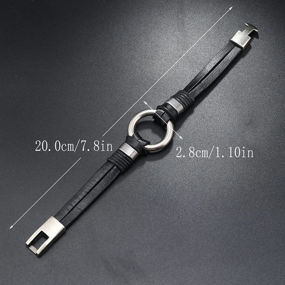 Pulsera de cuero genuino hecha a mano para hombres y mujeres, pulsera sencilla