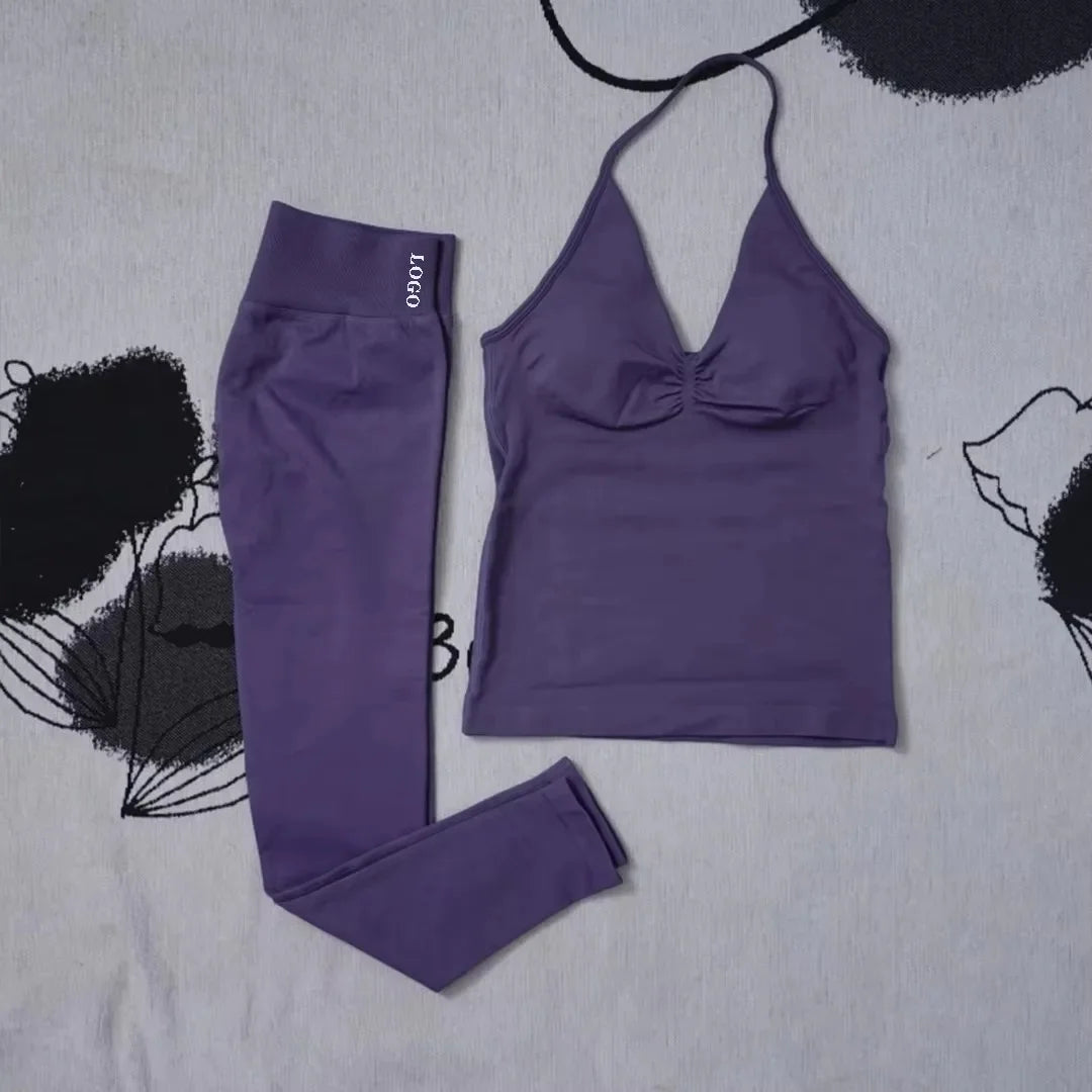 Conjunto de 2 piezas de yoga para mujer, leggings de cintura alta sin costuras, sujetador deportivo, ropa de entrenamiento, ropa deportiva para correr