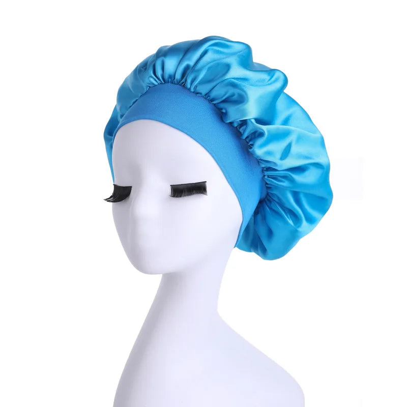 Gorro de dormir para mujer, gorro de seda satinado de doble capa, ajustable, para ducha, para cabello rizado, accesorios de peinado.
