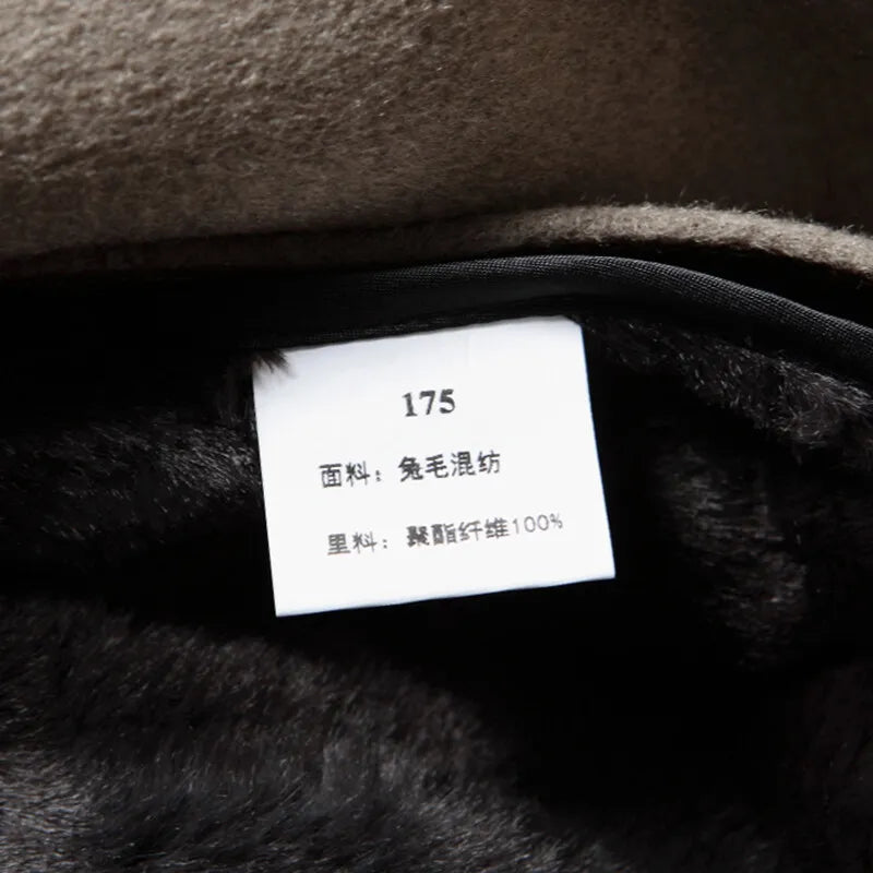 2024 Winter New Men's Hoodie Medium Long Woolen Coat Rabbit Plush Thick Warm Casual Coat High end Fabric 100% Pure Wool