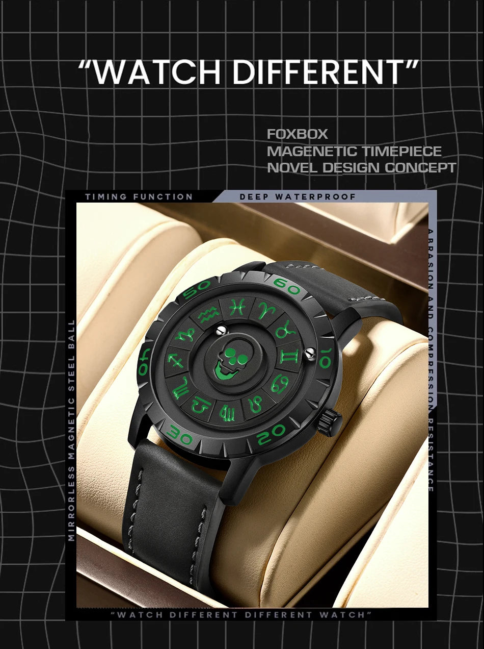 Nuevo reloj de lujo para hombre de la marca original FOXBOX, a la moda, con calavera, puntero deslizante, fuerza magnética, impermeable, de cuarzo.