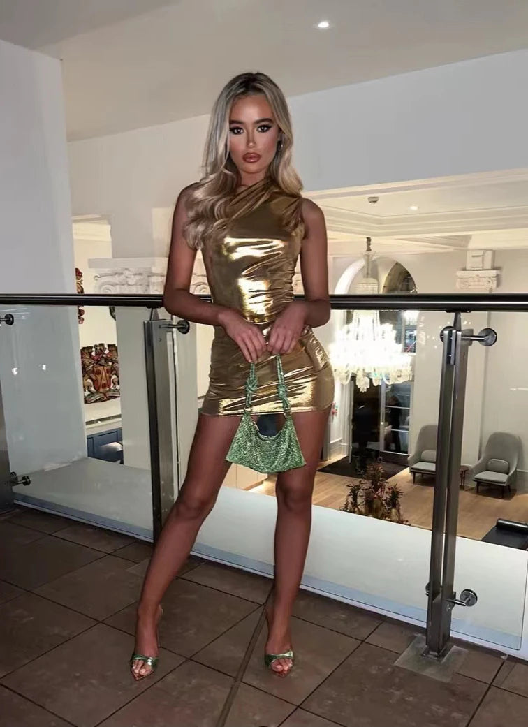 Vestidos ajustados sexys de un hombro para mujer, vestido mini ajustado irregular de color sólido, vestido corto para fiesta, discoteca, vestido de noche, vestido corto con realce de glúteos.