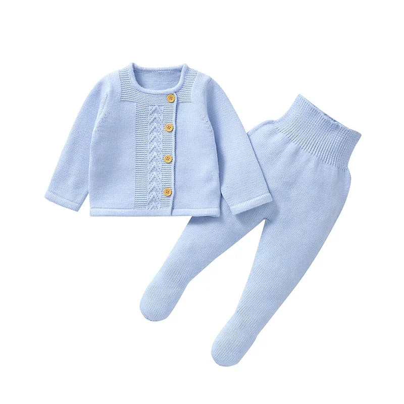 Conjunto de ropa para bebé, jersey de punto a la moda, liso, cálido, pantalones y leggings de otoño para recién nacido, niña y niño, pantalones de manga larga, 2 piezas