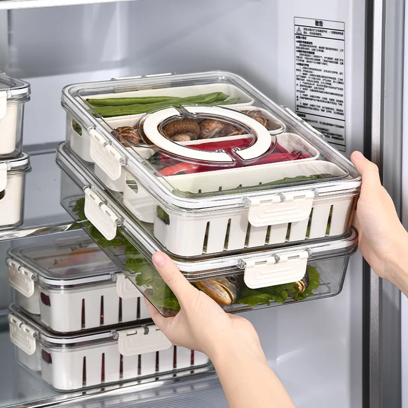 Caja de drenaje para cocina, contenedor de almacenamiento para intervalos, cesta de almacenamiento para refrigerador con asa, hecha de material PET, color blanco