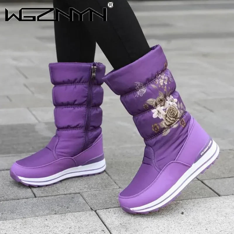 Botas de nieve para mujer, botas de invierno con plataforma, botas gruesas de felpa, impermeables y antideslizantes, zapatos de invierno de moda para mujer, botas cálidas de piel para mujer