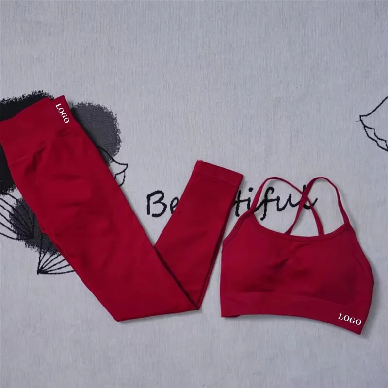 Conjunto de 2 piezas de yoga para mujer, leggings de cintura alta sin costuras, sujetador deportivo, ropa de entrenamiento, ropa deportiva para correr