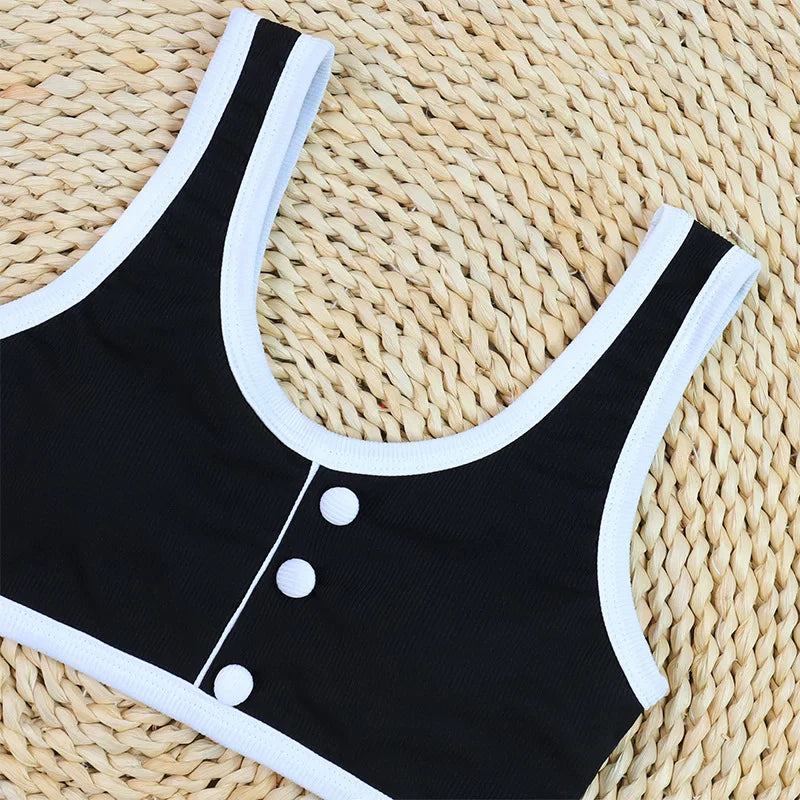 2024 Black and white simple ins style two-piece swimsuit women's small fragrant wind bikini