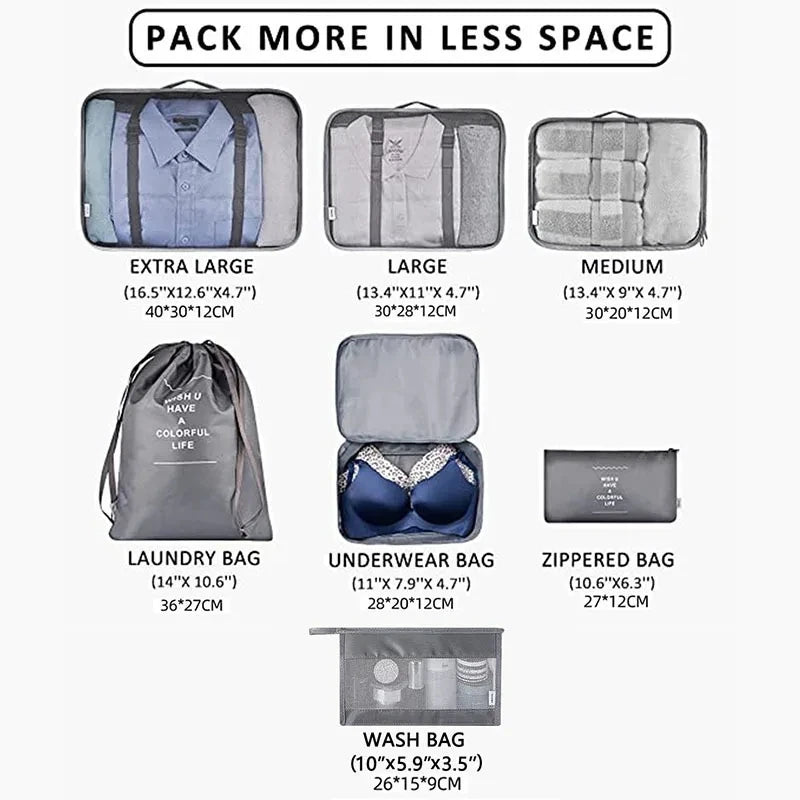 Bolsas de almacenamiento para viajes, ropa, artículos de tocador, zapatos, organizador, bolsas para dormitorios de estudiantes, bolsas para clasificar ropa, cubos de embalaje