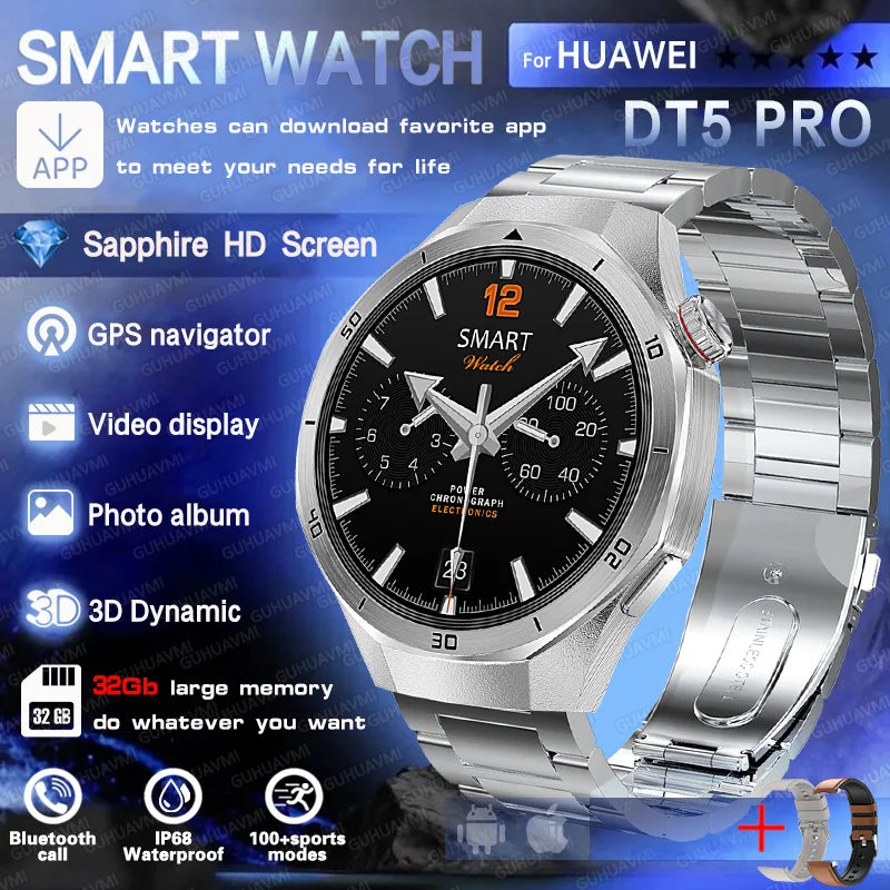 Reloj inteligente HUAWEI DT5 Pro con memoria de 32 GB, música local, llamadas Bluetooth, rastreador GPS, brújula, menú 3D, Bluetooth, para hombres y mujeres (2025)
