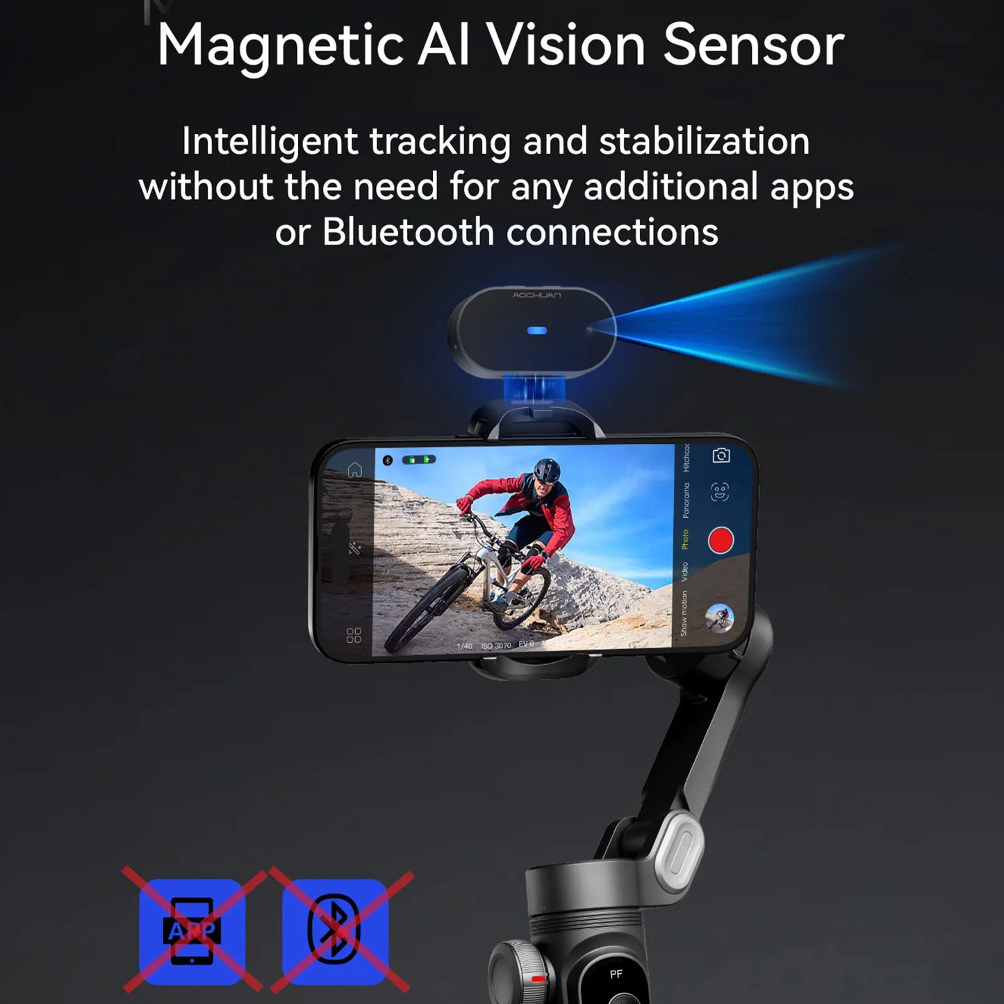 Estabilizador de cardán de 3 ejes AOCHUAN Smart XPro Ai para teléfonos inteligentes para grabación de video con iPhone y Android, estabilizador de seguimiento facial
