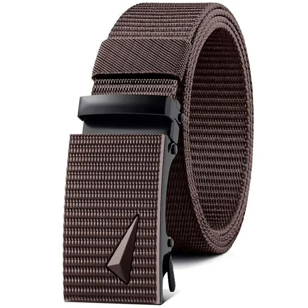 Cinturón de hombre con hebilla automática de metal y nailon de imitación, para trabajo al aire libre, con hebilla automática sin dientes, informal, deportivo, de lona.