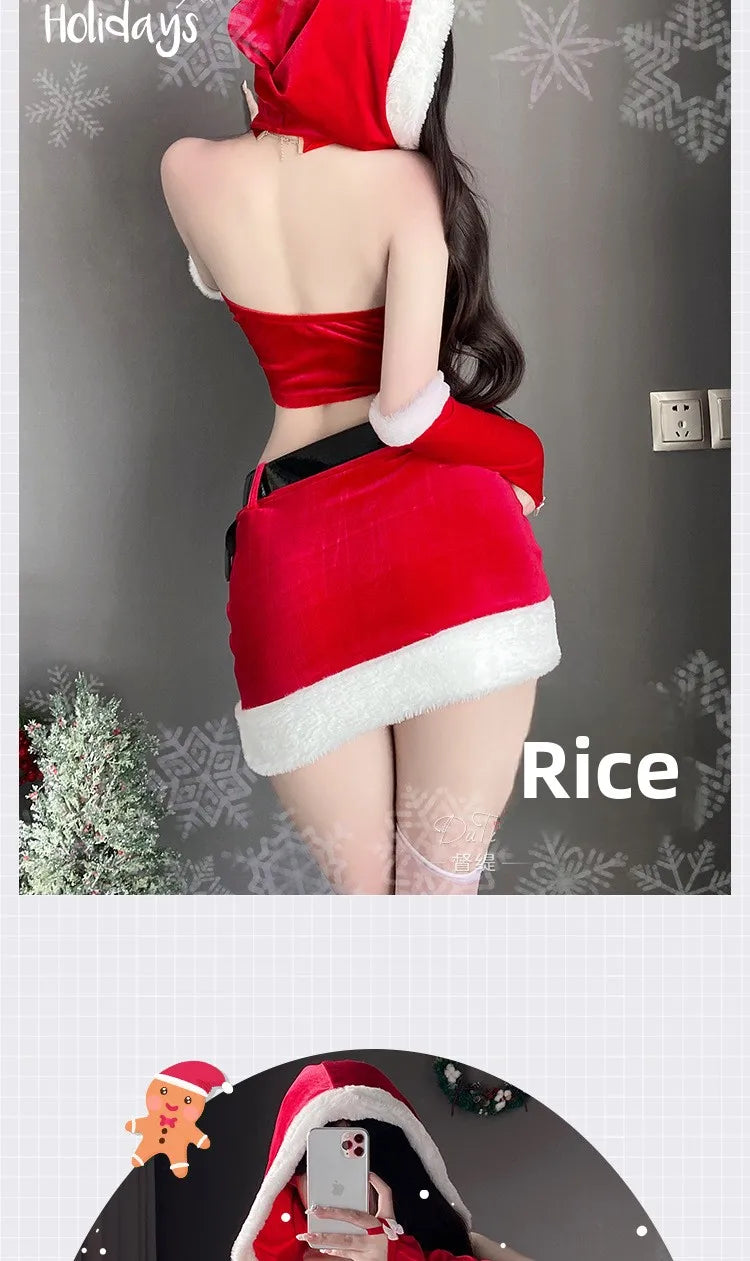 Christmas Party Dress Cos Costume Red New Year Uniform Sexy Rabbit Girl Uniform Role Outfit Sexy Nightdress Underwear