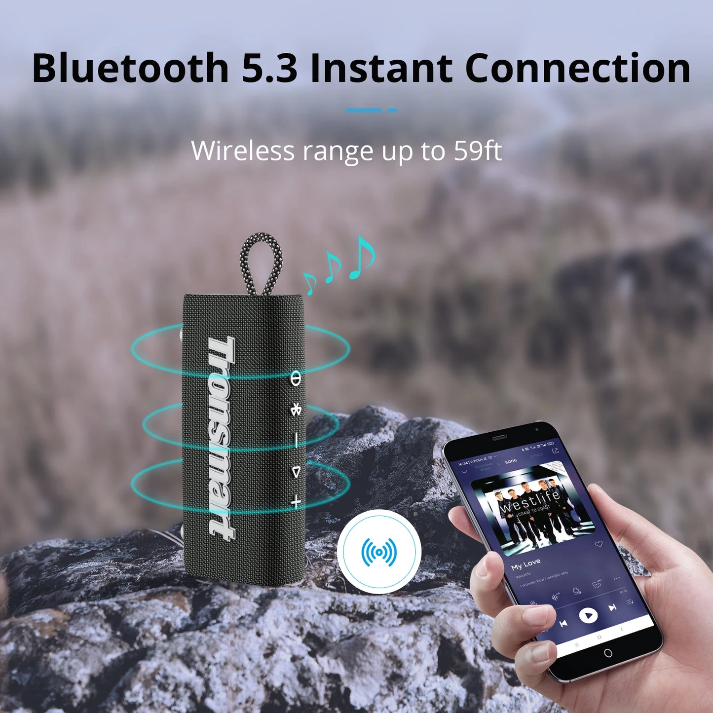 Altavoz Bluetooth Tronsmart Trip, altavoz portátil de doble controlador con resistencia al agua IPX7, estéreo verdaderamente inalámbrico para exteriores.