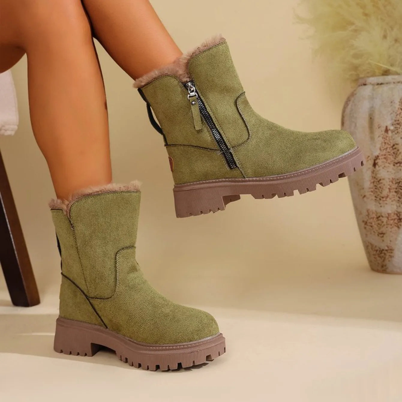Botas de nieve gruesas de felpa para mujer, botas de invierno antideslizantes de gamuza sintética, zapatos de algodón cálidos para mujer, botines de plataforma cómodos.