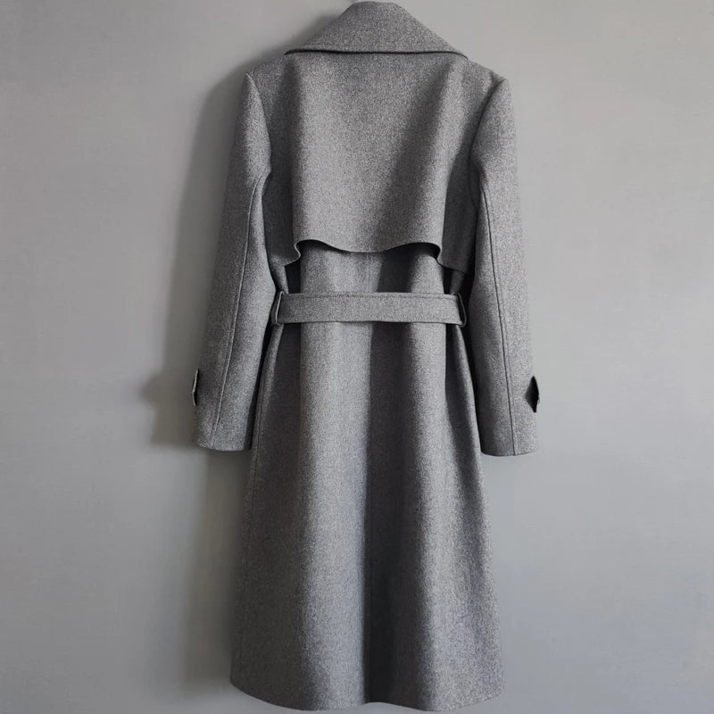 Gabardina cruzada de otoño para hombre, mezcla de lana de invierno, de alta calidad, a la moda, con cremallera, informal, ajustada, de color liso.