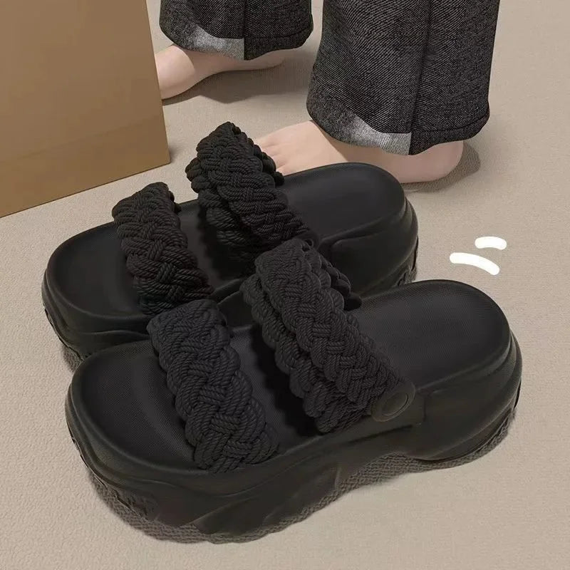 Sandalias casuales de playa para mujer, verano 2025, nuevo estilo, EVA, suela gruesa, con realce, para uso en exteriores, zapatillas antideslizantes, zapatos sin cordones