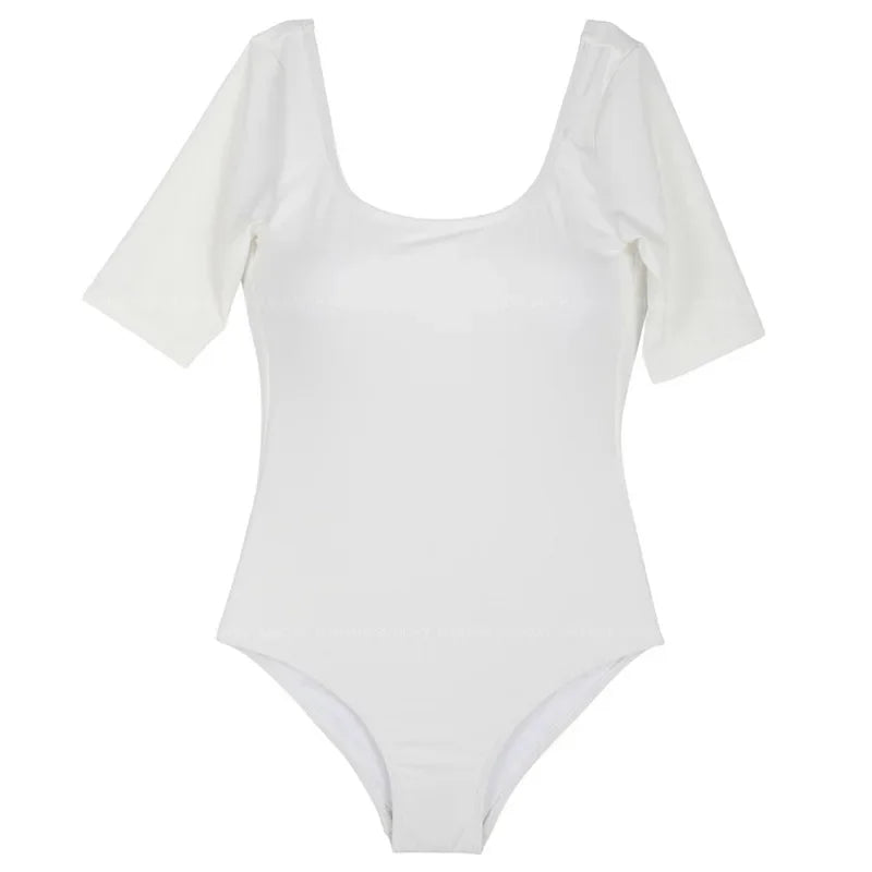 Traje de baño de una pieza para mujer, de manga corta, sexy, adelgazante, para vacaciones en la playa, informal, con pecho grande, modelo femenino, traje de baño blanco coreano