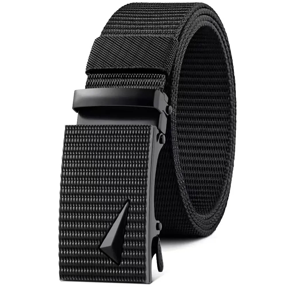 Cinturón de hombre con hebilla automática de metal y nailon de imitación, para trabajo al aire libre, con hebilla automática sin dientes, informal, deportivo, de lona.