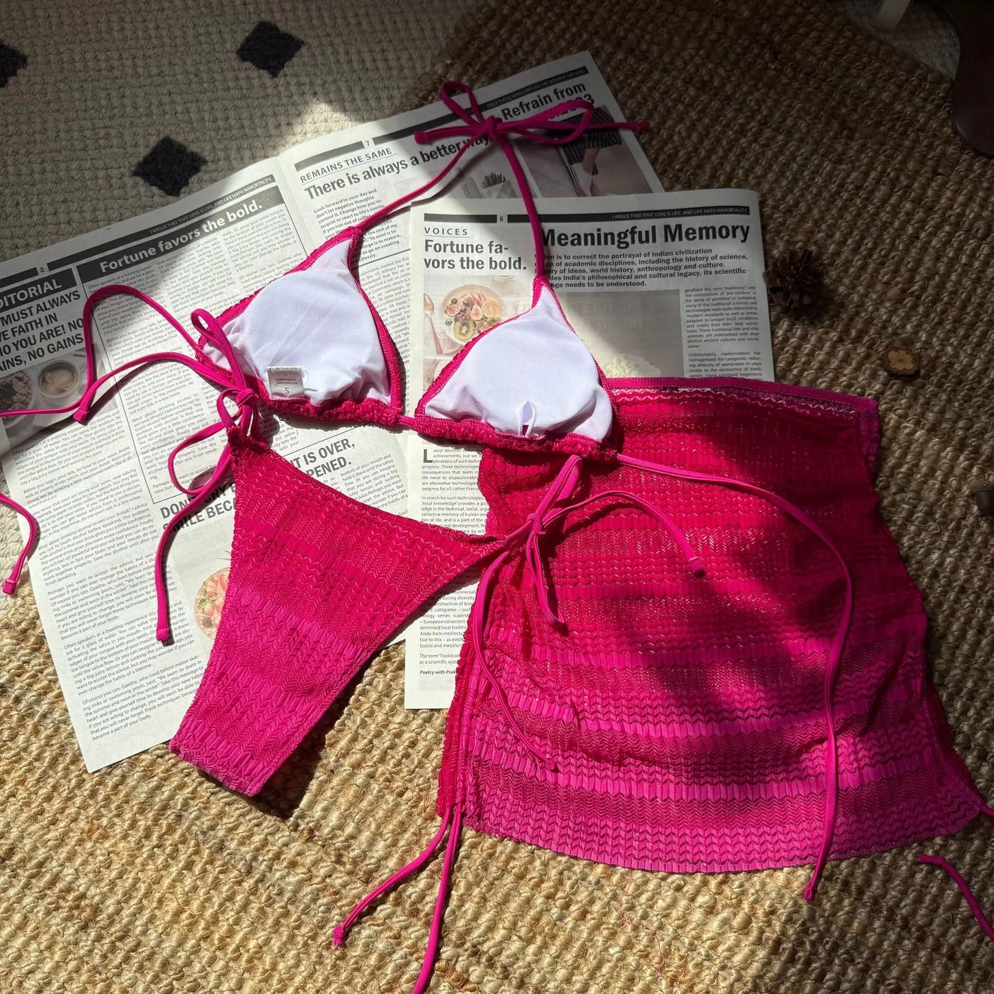 VigoBreviya - Conjunto de bikini de 3 piezas con falda y degradado para mujer, traje de baño sexy con cuello halter, push up, tanga de corte alto atada, 2024