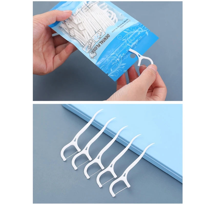 50/100 piezas de palillos de hilo dental, palillos de dientes, cepillos interdentales para limpieza dental, herramienta de higiene bucal.