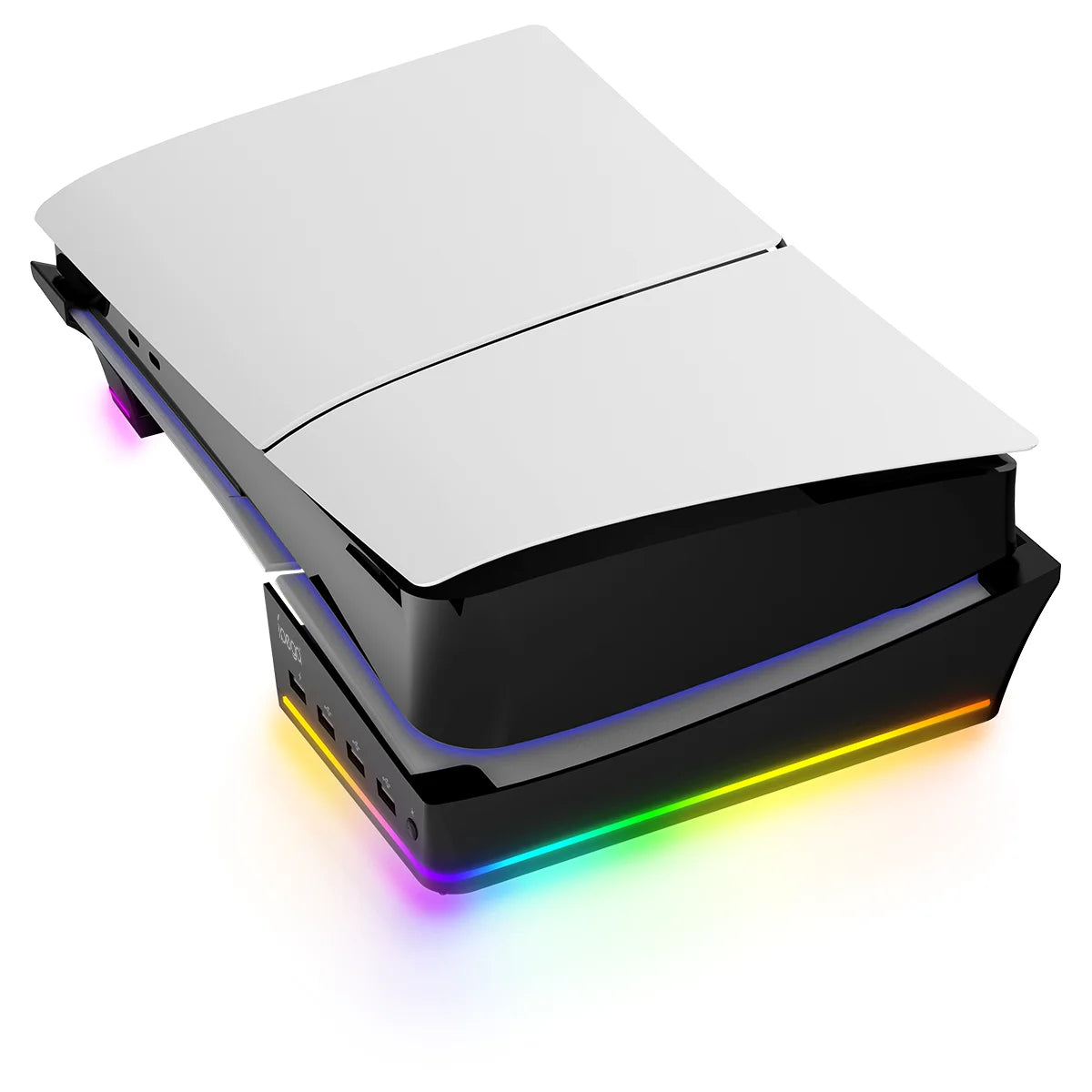 Soporte horizontal IPEGA con luz LED RGB para consola PS5 Slim, accesorio con 14 modos de luz y 4 puertos USB.