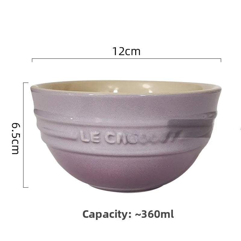 Cuenco de porcelana esmaltada de colores fríos Le Creuset, cuenco de arroz, cuenco para sopa con cara de arcoíris, cuenco francés con diseño de mono redondo para uso doméstico