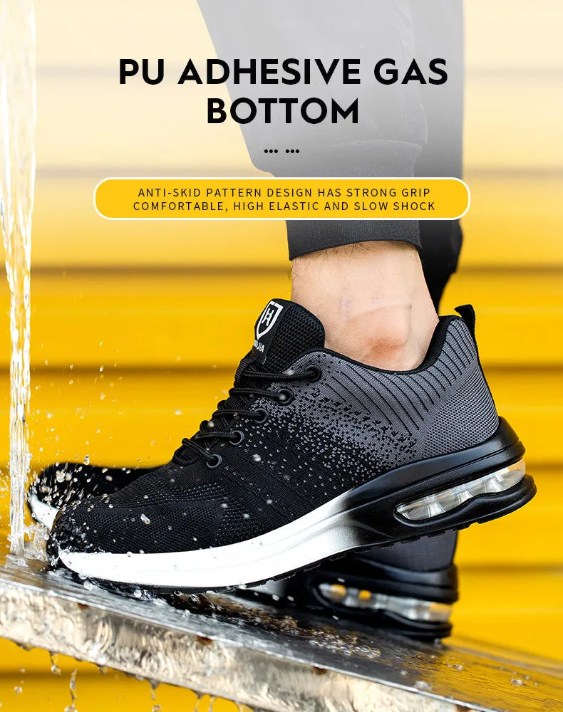 Zapatos de trabajo de protección anti-aplastamiento para hombres y mujeres, zapatos indestructibles anti-perforación, zapatos de trabajo con amortiguación de aire, zapatos de seguridad con puntera de acero para hombre.