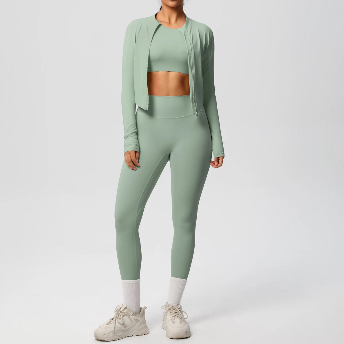 Conjunto de leggings de yoga, top deportivo con cremallera y manga larga, transpirable, para correr al aire libre, pantalones de yoga ajustados e informales, ropa de fitness