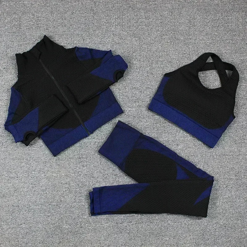 Conjunto de 3 piezas de yoga sin costuras, chaleco deportivo de fitness, pantalones de cintura alta que levantan la cadera, ropa de entrenamiento, conjunto de leggings de gimnasio para mujer