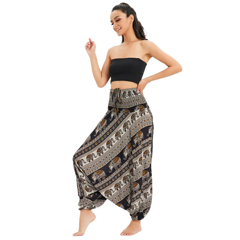 Bohemian Pants Women Pantalones Mujer Hippie High Waist Rayon Harem Baggy Boho Yoga Beach Wear Pour Femme Calca Feminina Printed