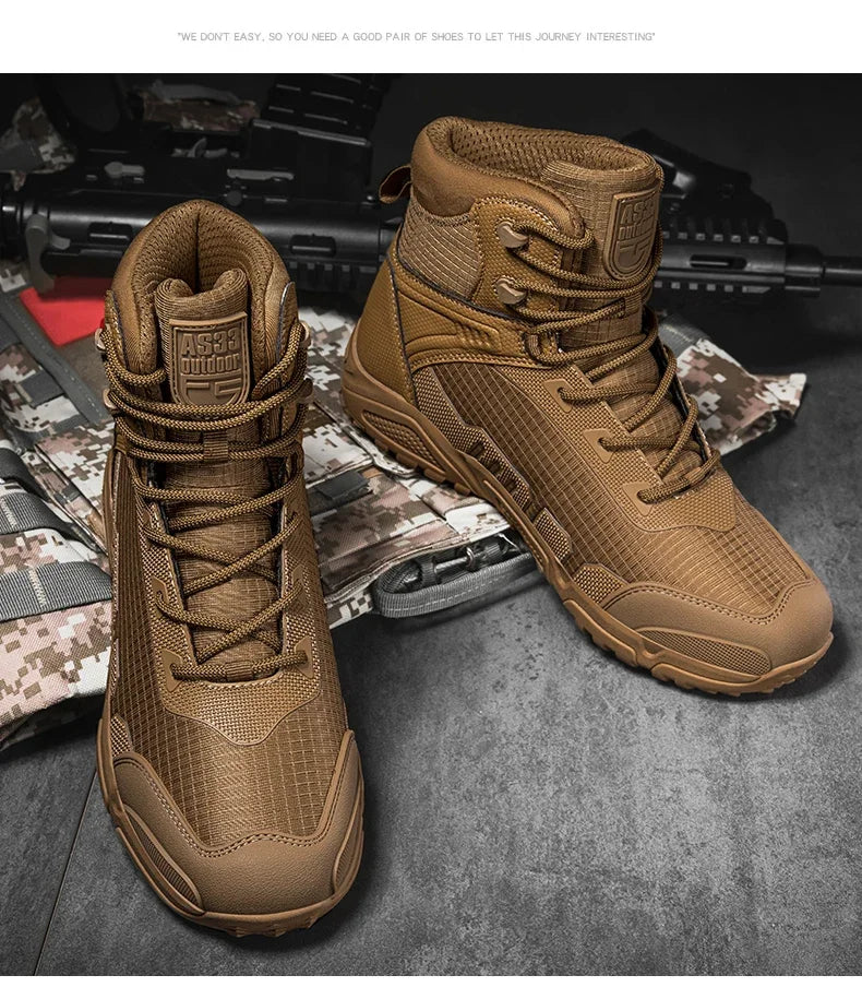 2024Men's Boots Outdoor Tactical mid-waist Boot Men's Hiking Shoes Non-slip Desert Combat Boots Men's Solid Color Snow Boots New