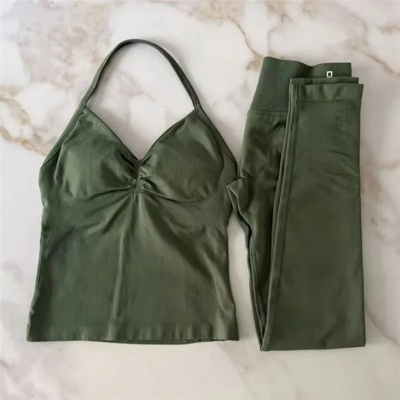 Conjunto de 2 piezas de yoga para mujer, leggings de cintura alta sin costuras, sujetador deportivo, ropa de entrenamiento, ropa deportiva para correr