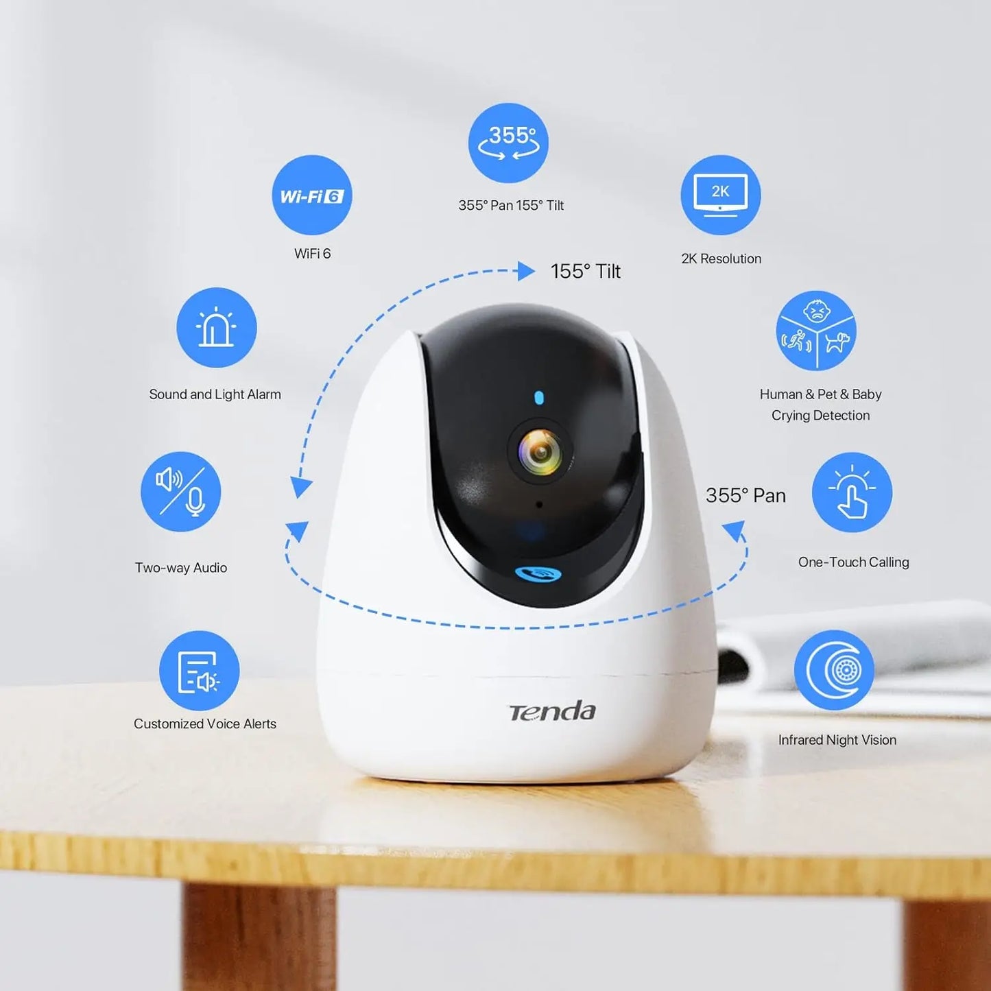 Cámara de interior Tenda 2K WiFi6 inalámbrica para seguridad del hogar, llamadas con un solo toque, detección de llanto de personas, mascotas y bebés, visión nocturna.