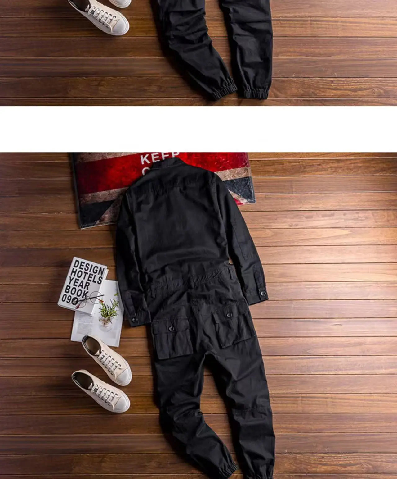 Spring Overalls Men's Jumpsuit Loose Long Sleeve Cotton Cargo Pants Black Yellow Workwear Trousers Working Uniform Rompers