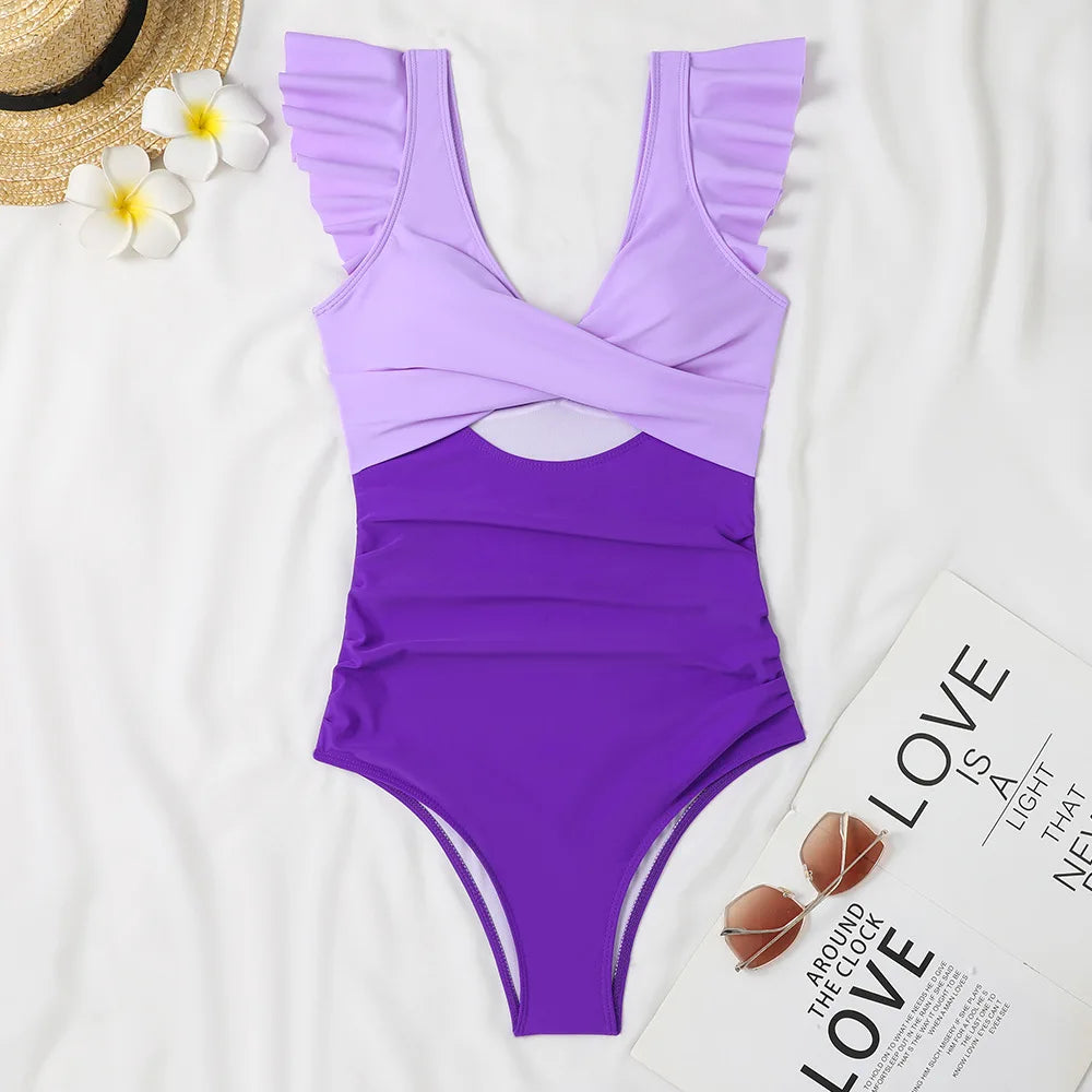 Traje de baño de una pieza negro con cadena de eslabones, traje de baño sexy para mujer 2025, traje de baño de malla para mujer