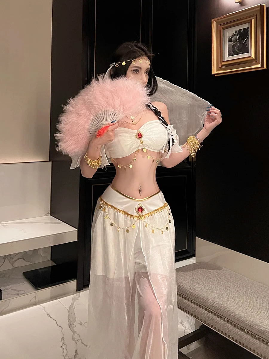 Role Playing Sexy Western Region Dancer Peacock Princess Greek Goddess Costume Hot Egyptian Indian Dancer Exotic Costume Stage
