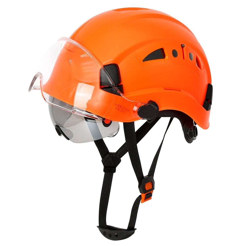 Casco de seguridad con patrón de fibra de carbono y gafas de doble visera para ingenieros, casco de seguridad CE ANSI ABS, gorra de trabajo industrial, rescate